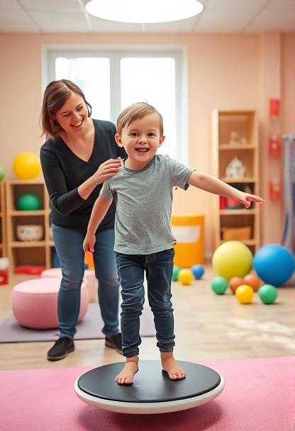 Ergotherapeutin übt mit Kind an Steckspiel - Feinmotorik Förderung