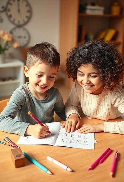 Kind beim Schreiben mit Unterstützung